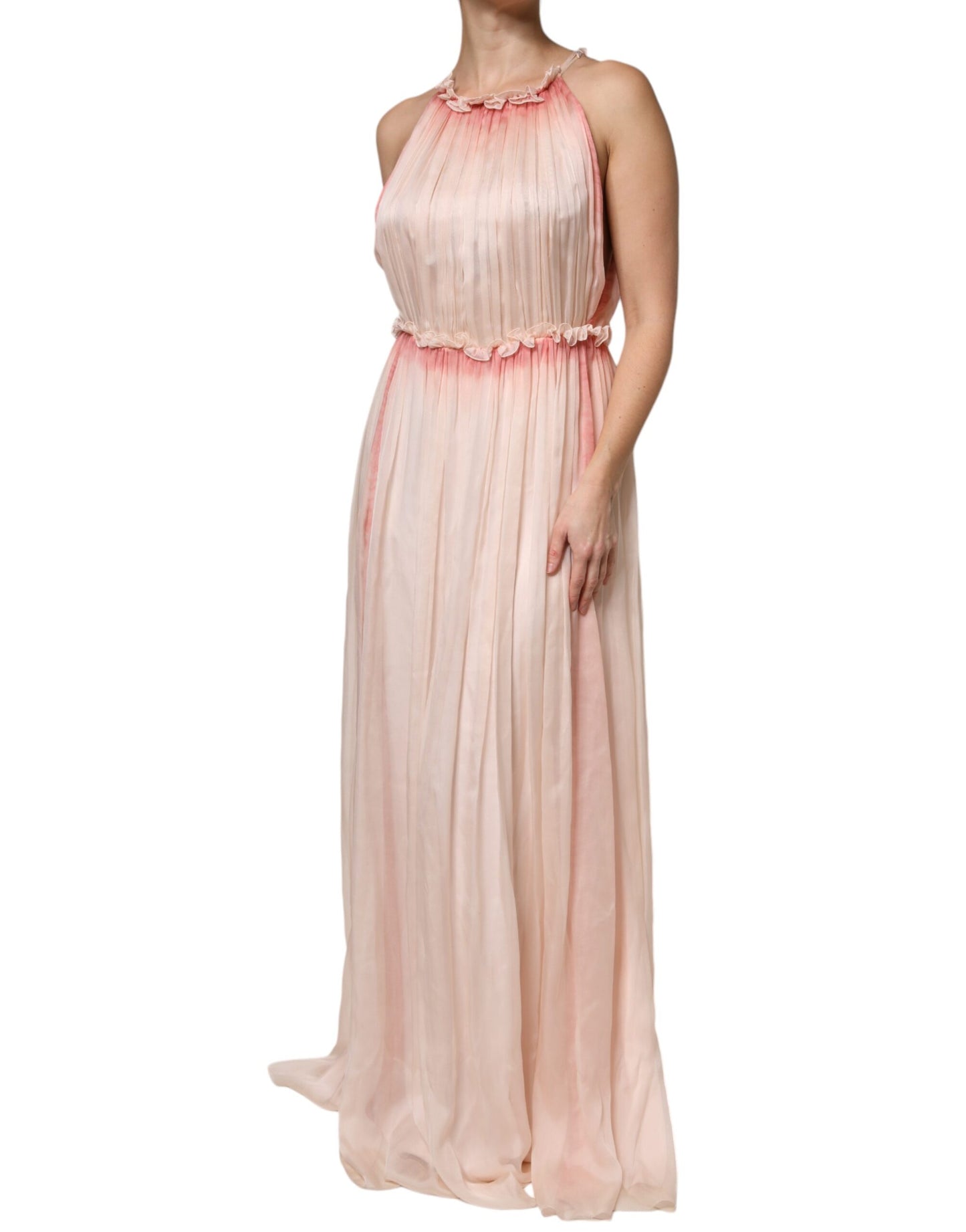 Alberta Ferretti Rosa ärmelloses plissiertes Maxikleid in A-Linie
