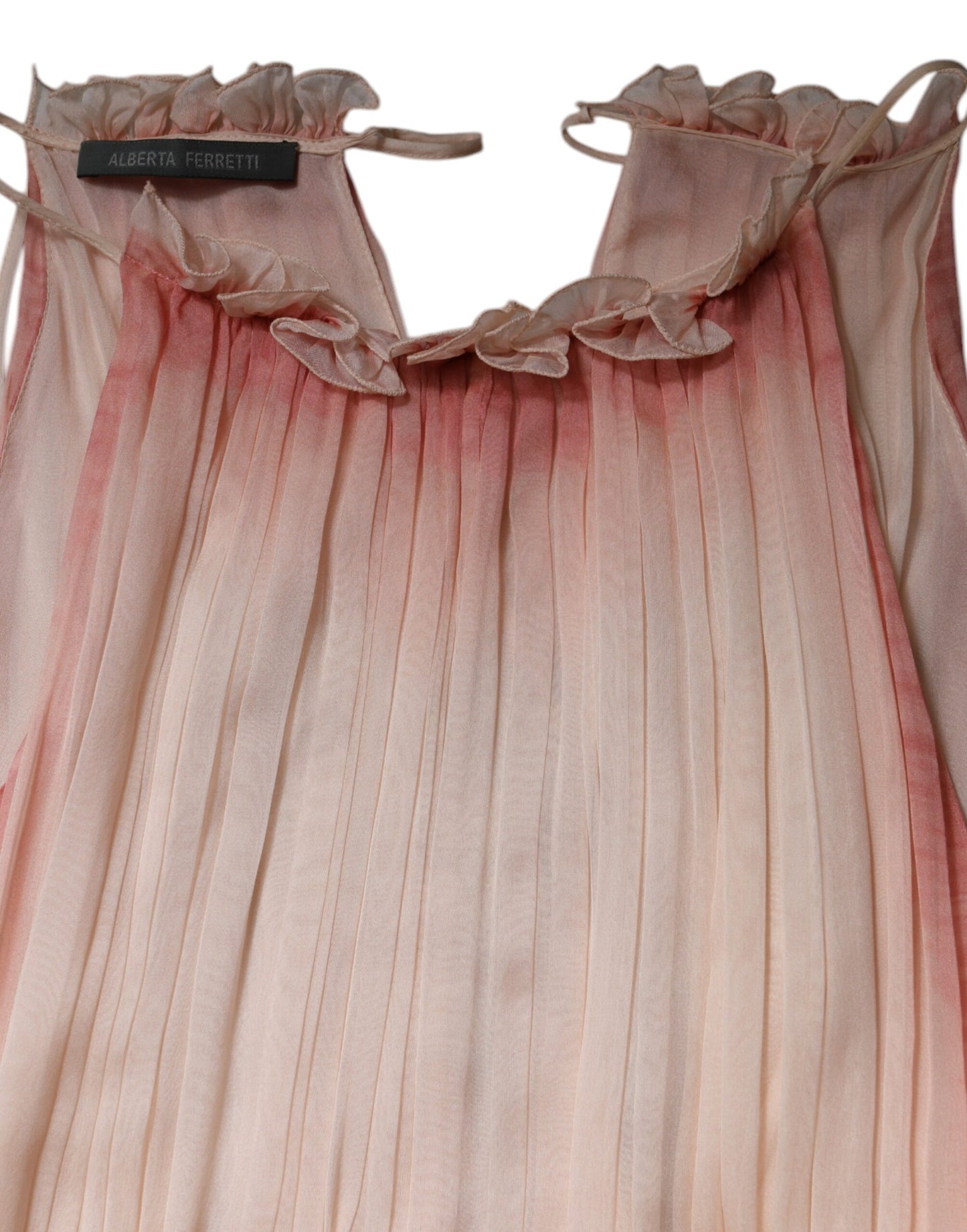 Alberta Ferretti Rosa ärmelloses plissiertes Maxikleid in A-Linie