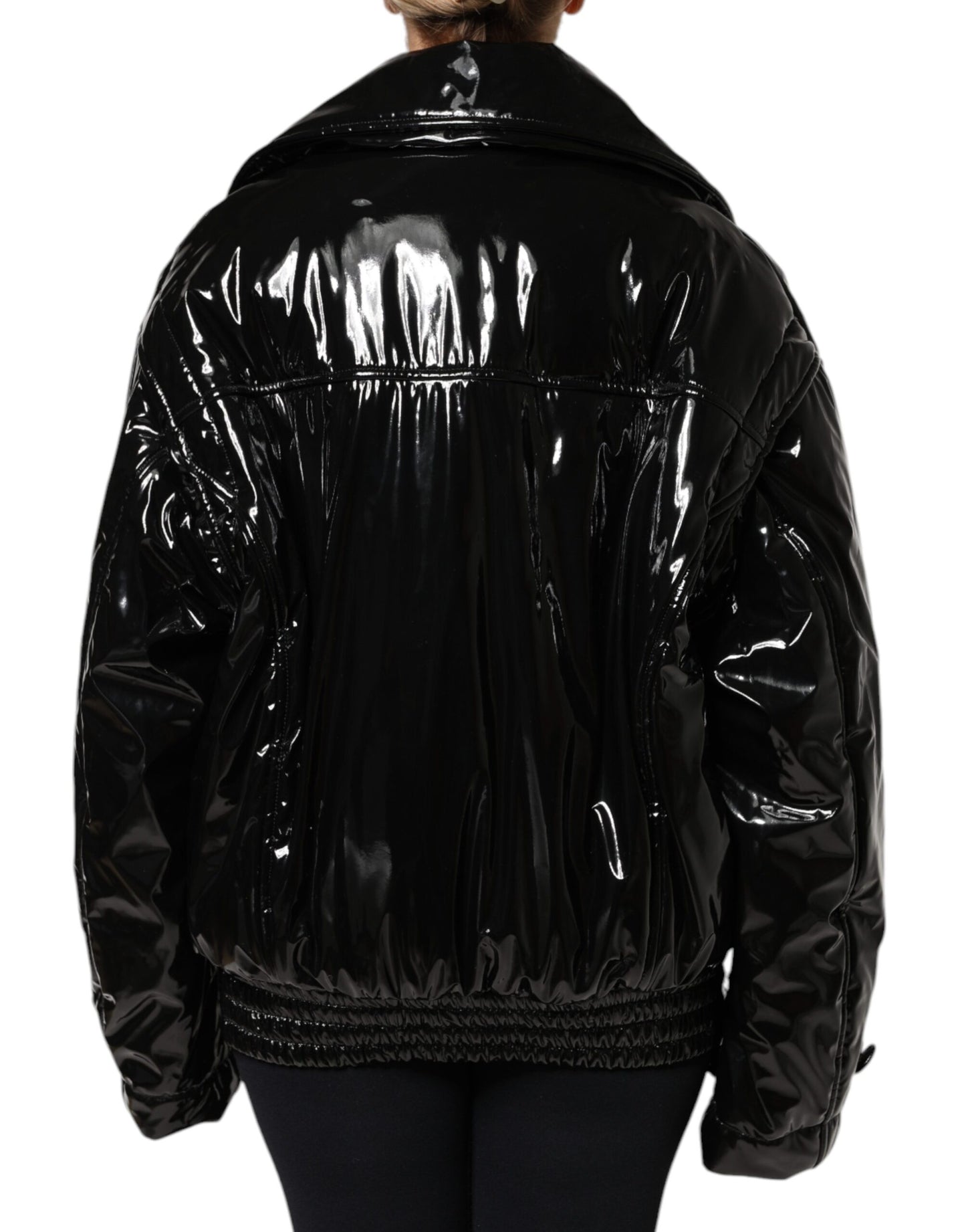 Dolce & Gabbana Schwarze Polyester-Blouson-Jacke mit Knopfleiste