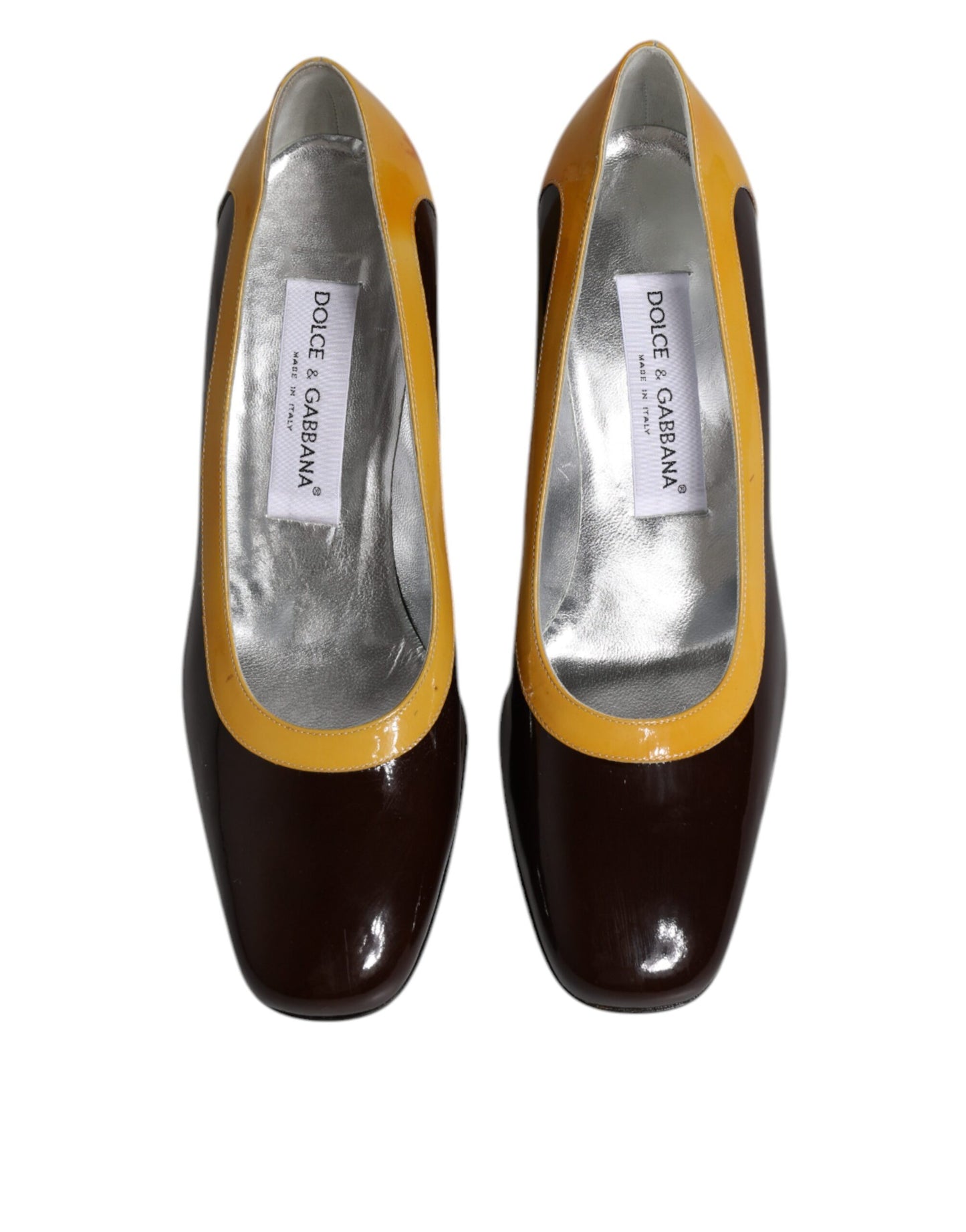 Dolce & Gabbana Gelb Braun Leder Blockabsatz Pumps Schuhe