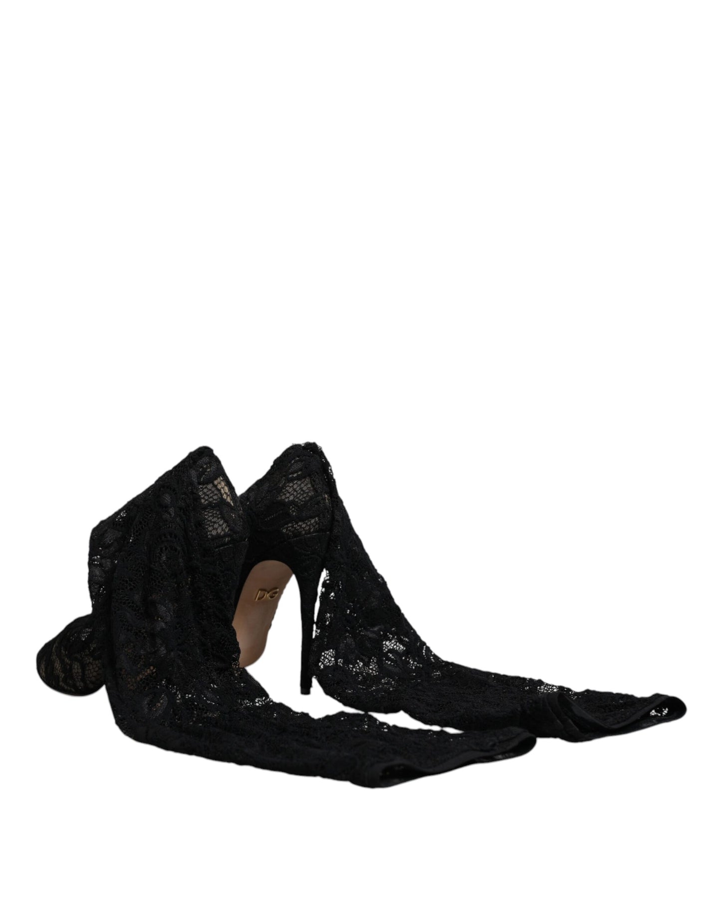 Dolce & Gabbana Schwarz Stretch Socken Taormina Spitze Stiefel Schuhe