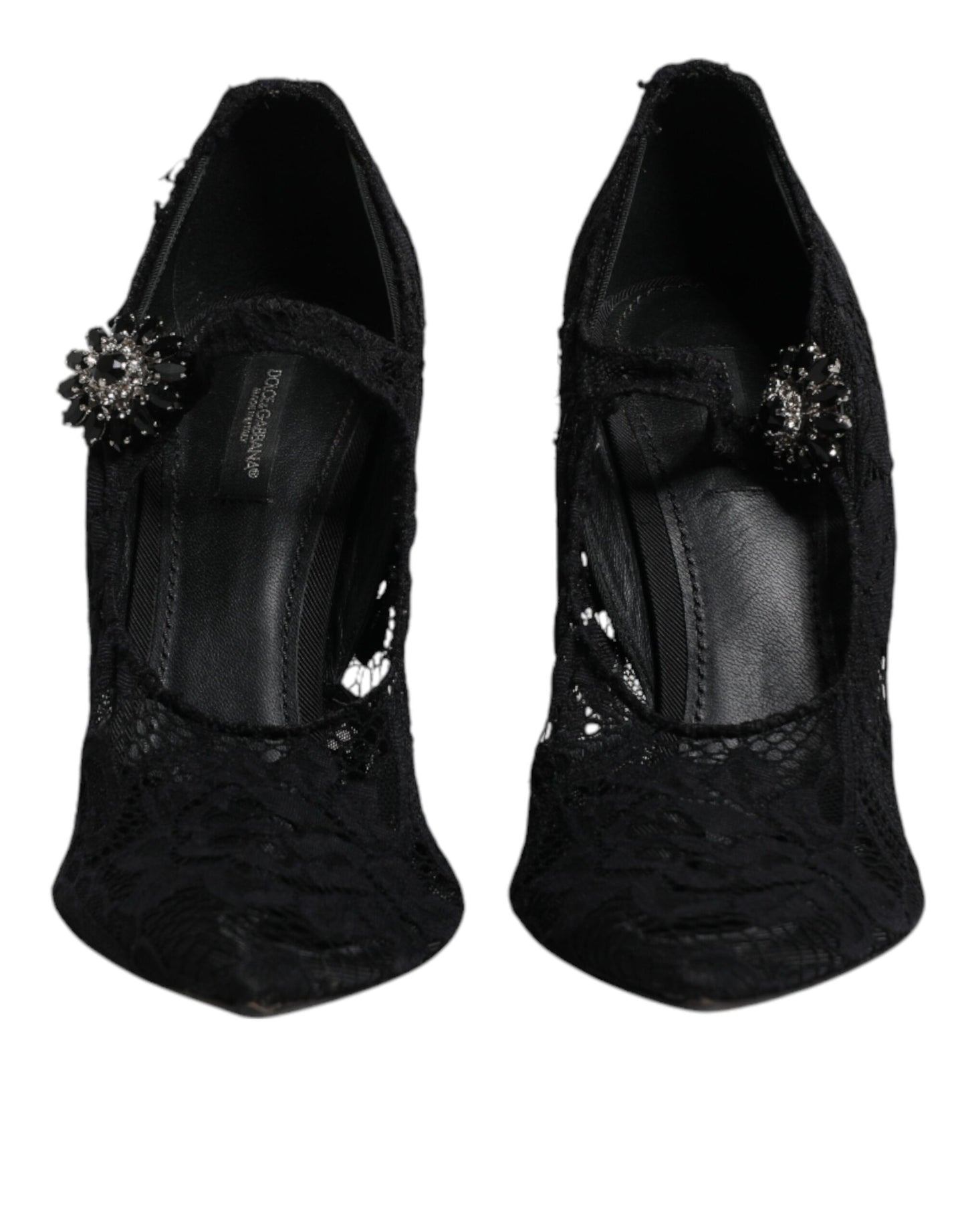 Dolce & Gabbana Schwarz Spitze Kristalle Mary Jane Pumps Schuhe