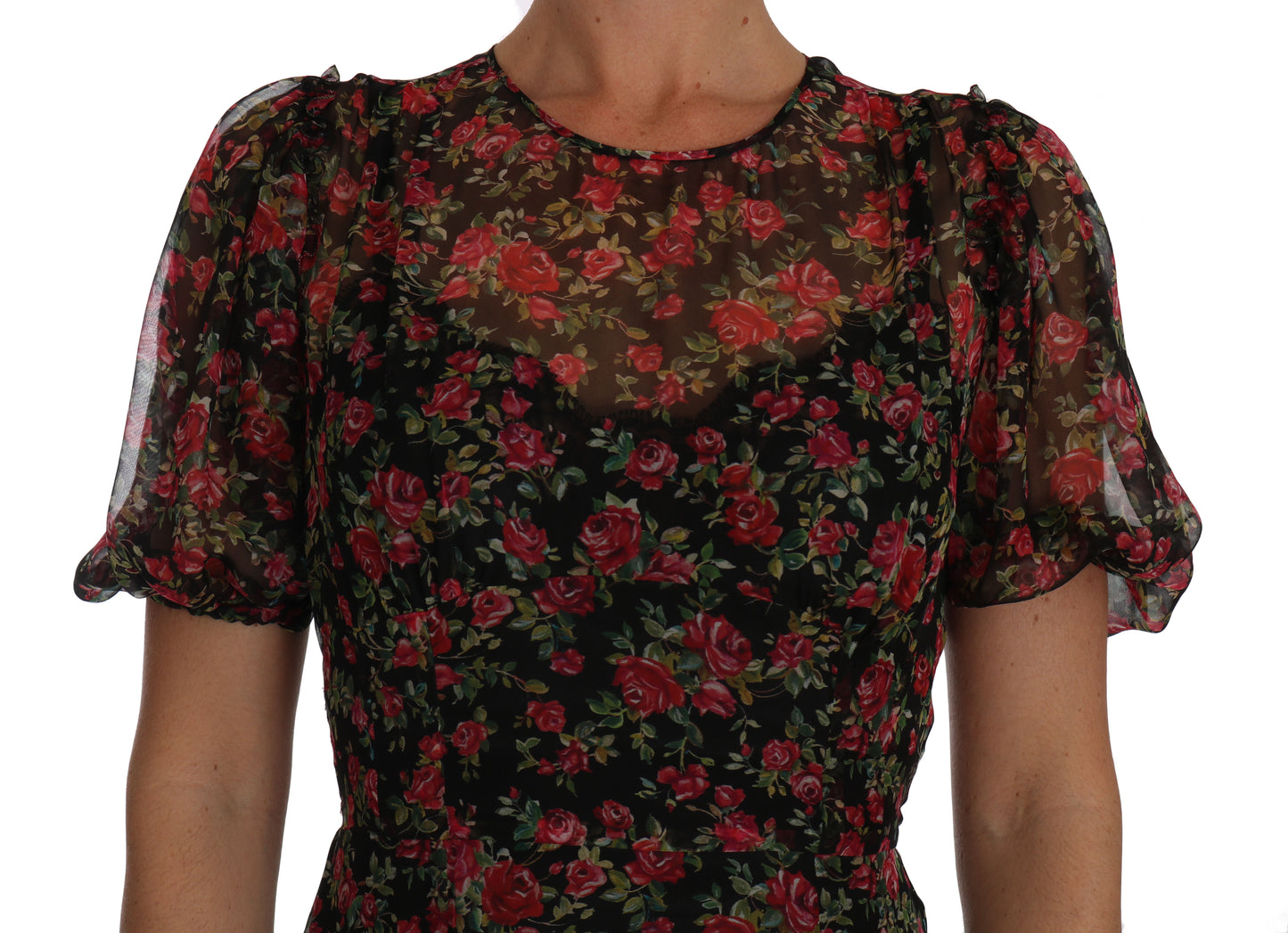 Dolce & Gabbana Schwarzes geblümtes Rosen-A-Linien-Shiftkleid