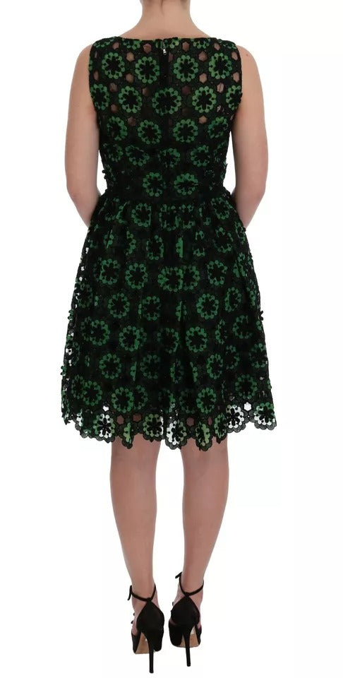 Dolce & Gabbana Grünes geblümtes Ricamo A-Linien-Shiftkleid