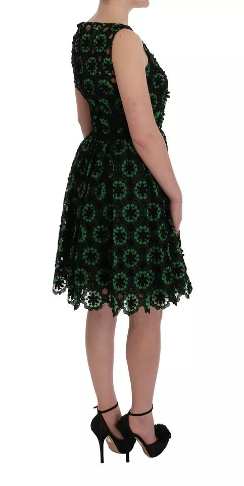Dolce & Gabbana Grünes geblümtes Ricamo A-Linien-Shiftkleid