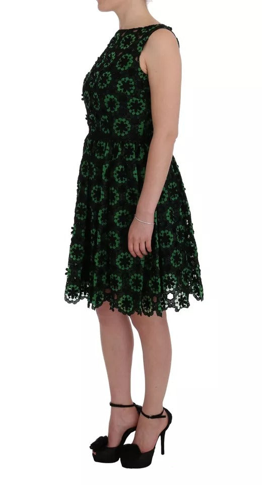 Dolce & Gabbana Grünes geblümtes Ricamo A-Linien-Shiftkleid
