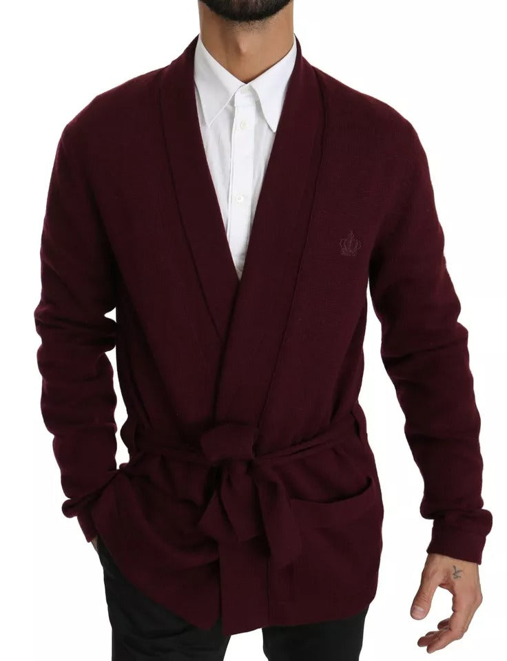 Dolce & Gabbana Bordeauxfarbener Kaschmir-Kronen-Strickjacken-Pullover