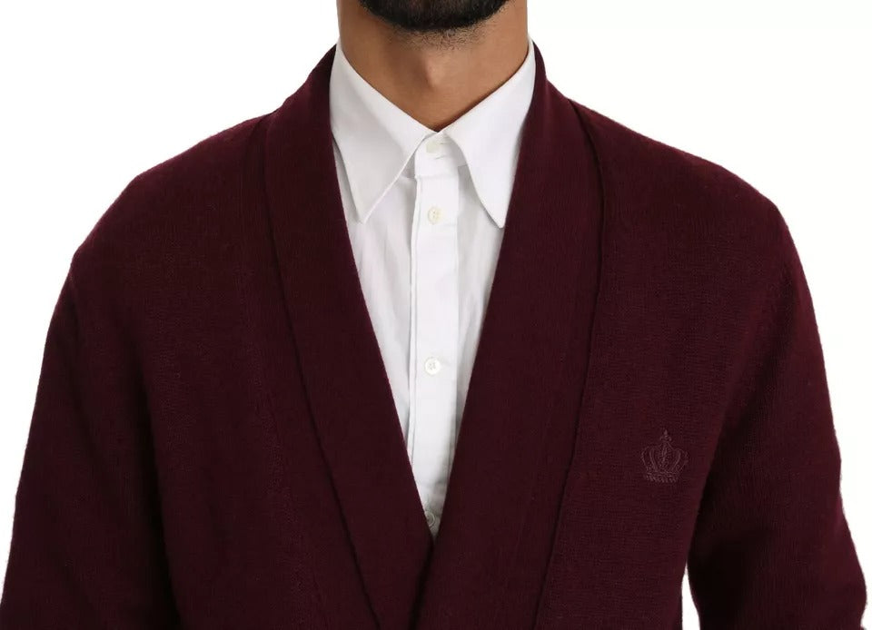 Dolce & Gabbana Bordeauxfarbener Kaschmir-Kronen-Strickjacken-Pullover