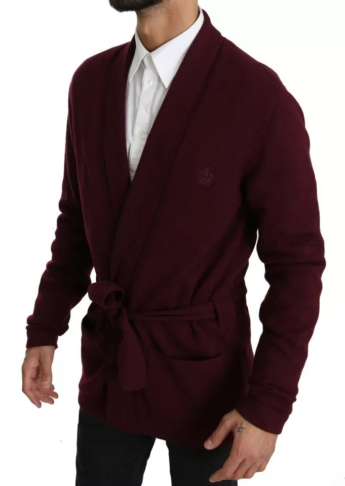 Dolce & Gabbana Bordeauxfarbener Kaschmir-Kronen-Strickjacken-Pullover