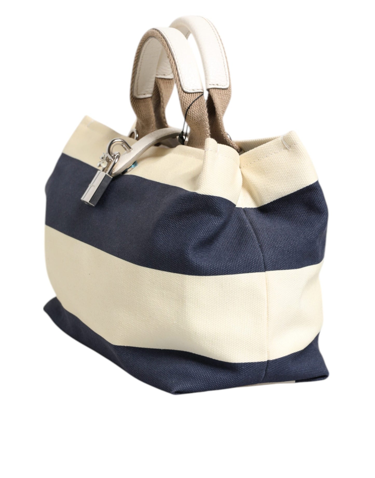 Dolce & Gabbana Weiß-Marine gestreifte Tote Tasche aus Segeltuch mit Tragegriff