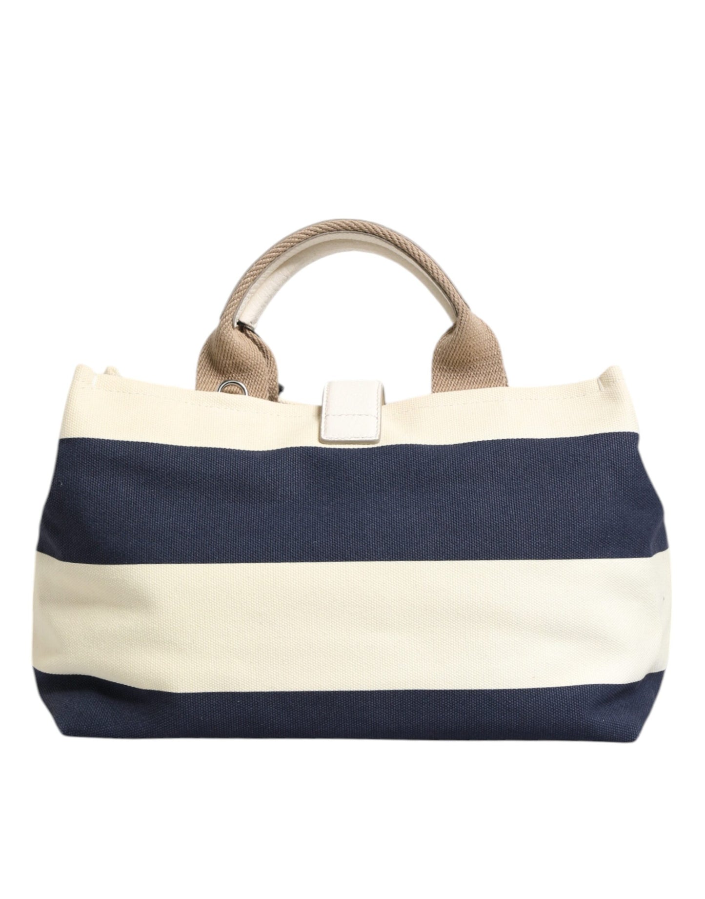 Dolce & Gabbana Weiß-Marine gestreifte Tote Tasche aus Segeltuch mit Tragegriff