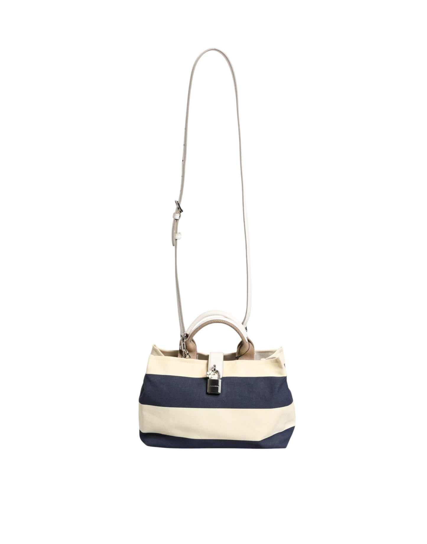 Dolce & Gabbana Weiß-Marine gestreifte Tote Tasche aus Segeltuch mit Tragegriff