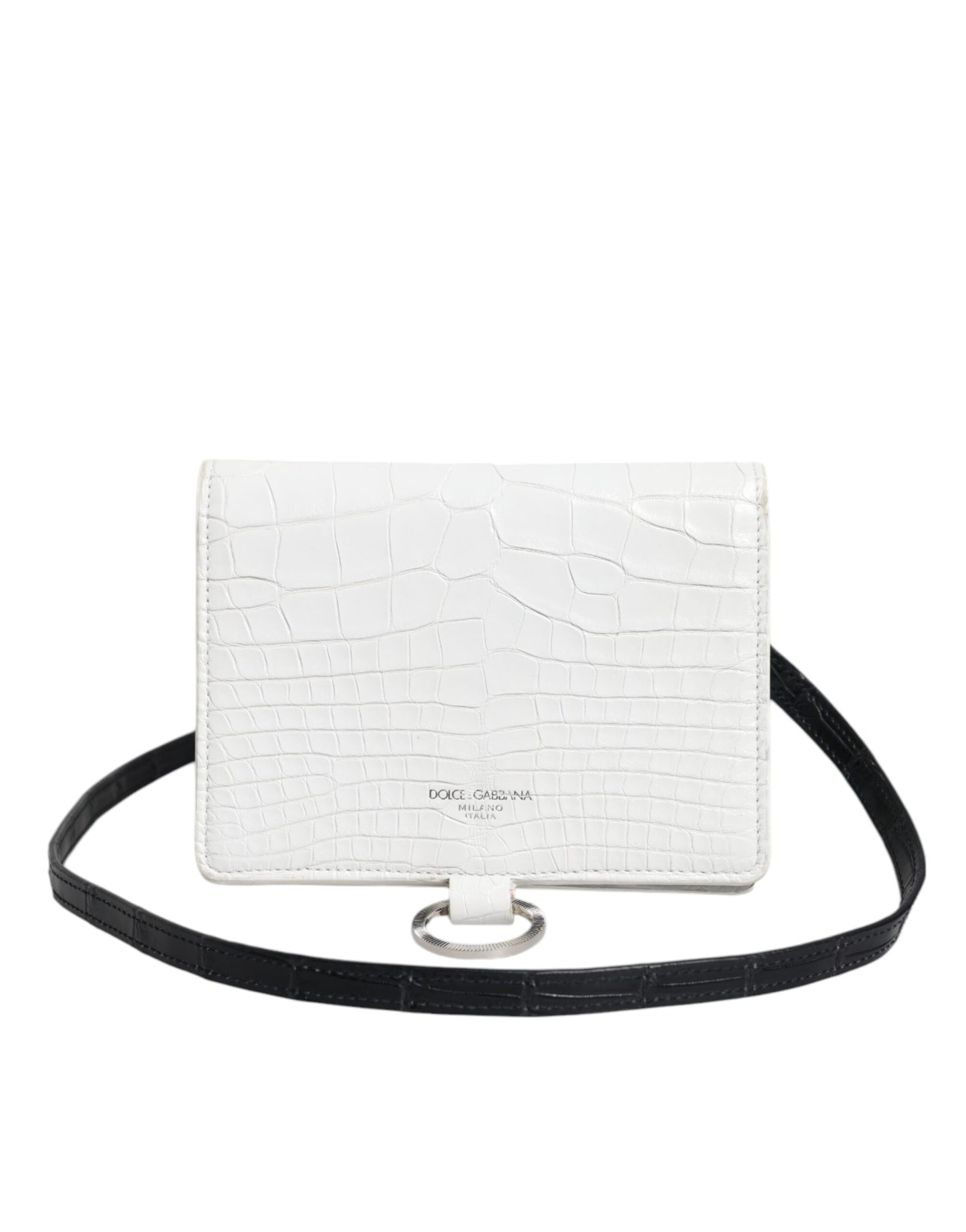Dolce & Gabbana Weiß Blau Leder Bifold Crossbody Sling Geldbörse