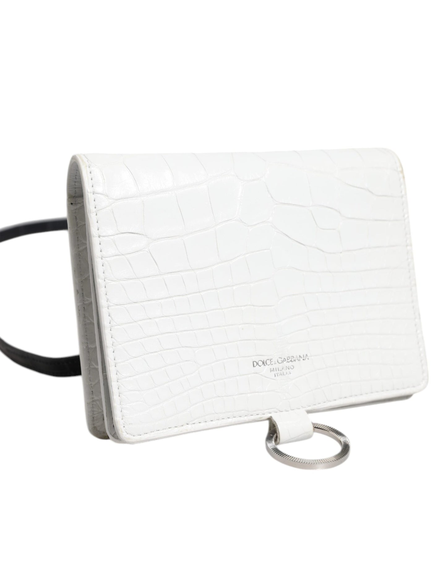 Dolce & Gabbana Weiß Blau Leder Bifold Crossbody Sling Geldbörse
