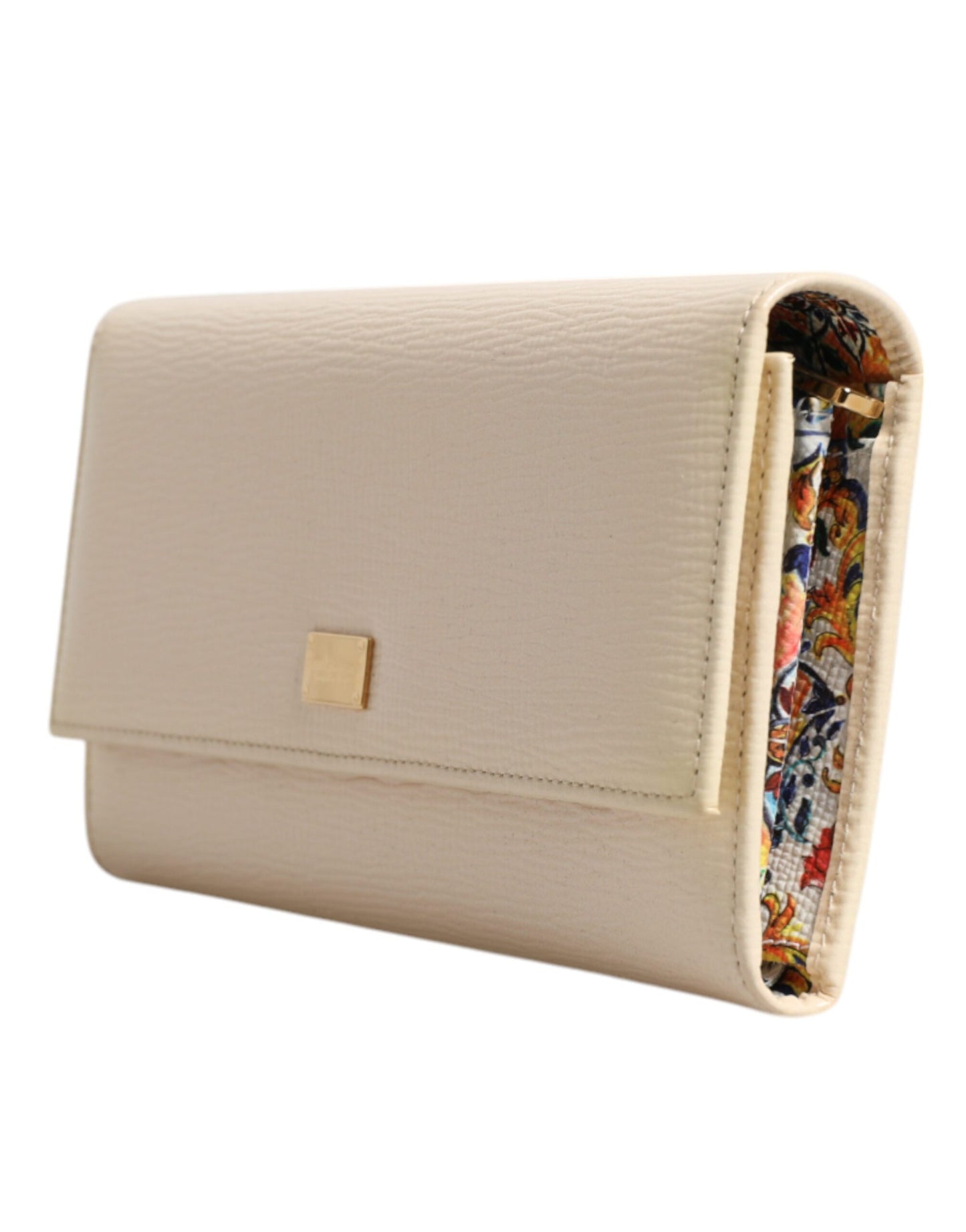 Dolce & Gabbana Beige Leder Trifold Logo Plaque Kartenhalter Brieftasche
