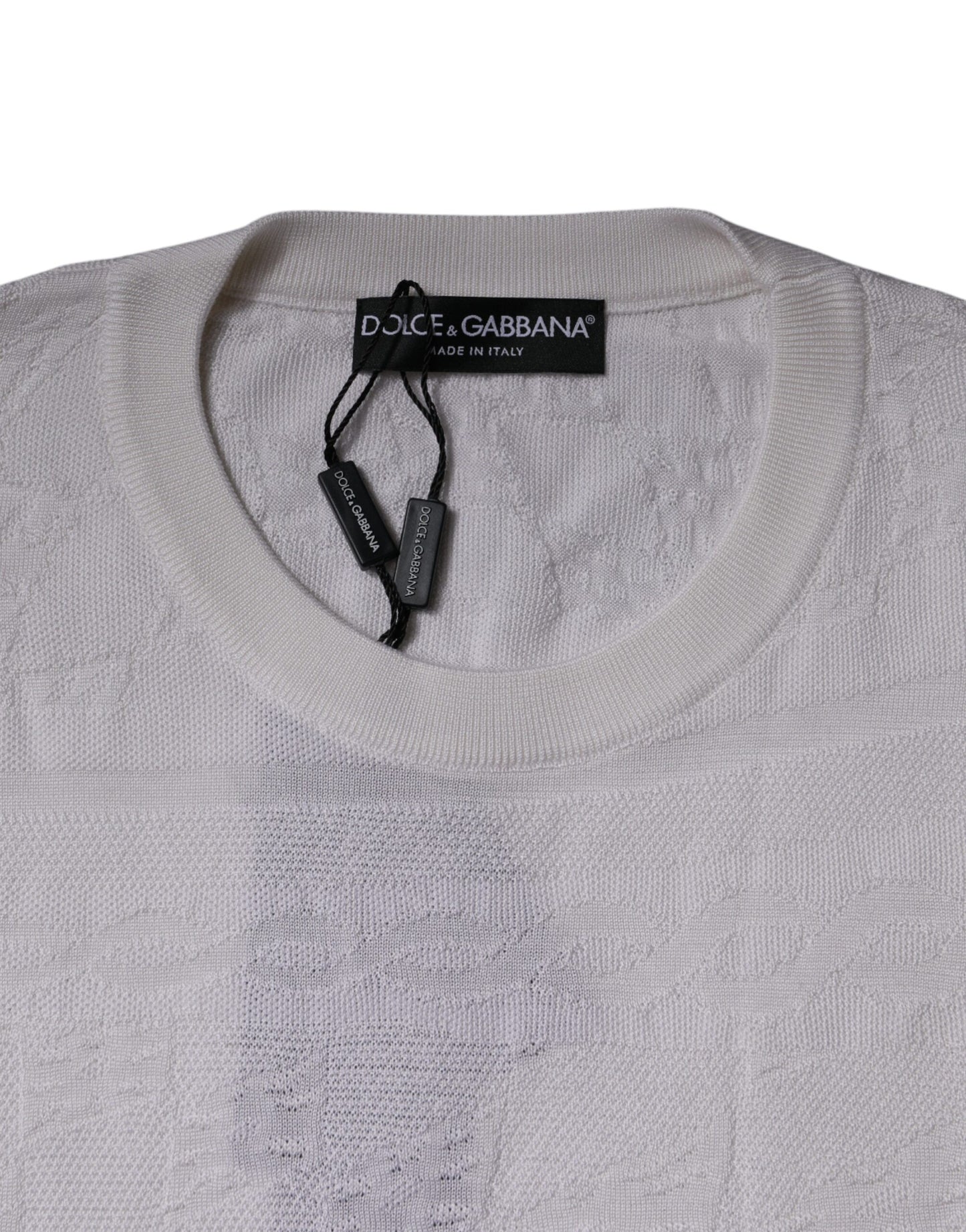 Dolce & Gabbana Weißer Seiden-Rundhals-Pullover für Männer