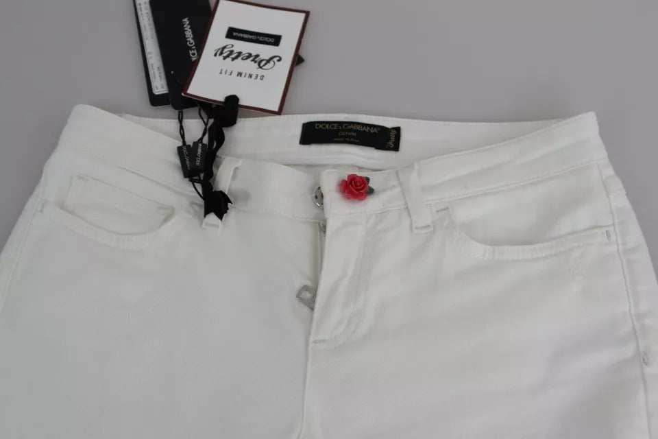 Dolce & Gabbana Weiße Baumwoll-Distorsionsjeans mit schöner Passform aus Denim
