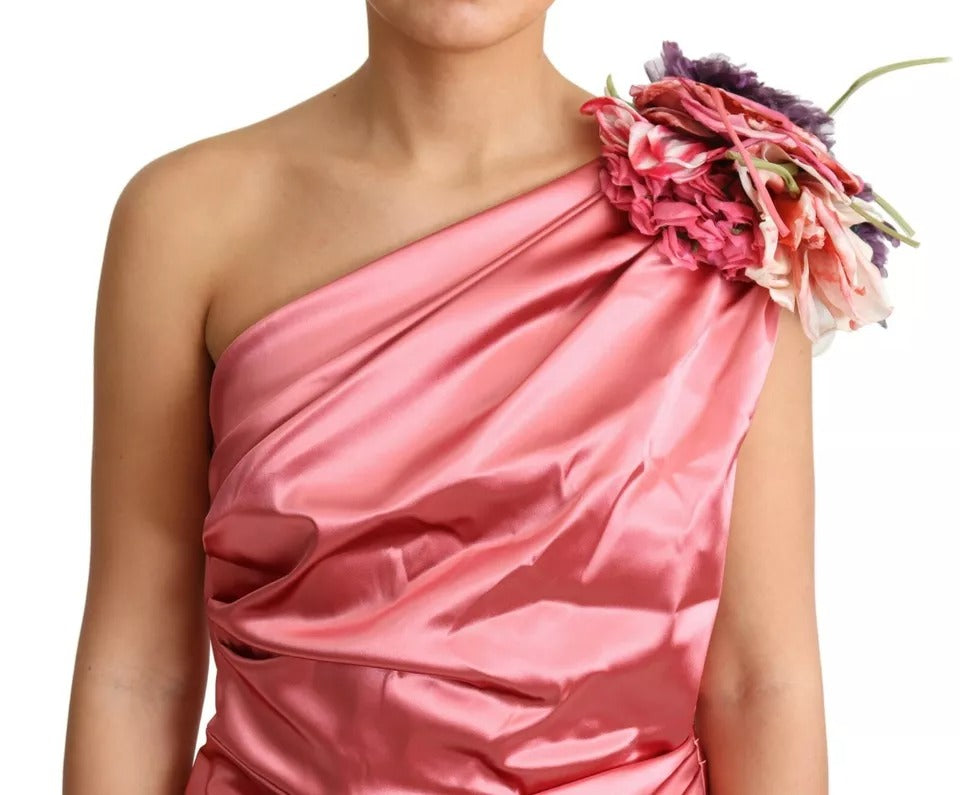 Dolce & Gabbana Rosa drapiertes Midikleid mit Blumenapplikationen