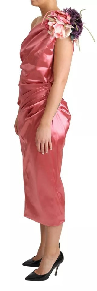 Dolce & Gabbana Rosa drapiertes Midikleid mit Blumenapplikationen