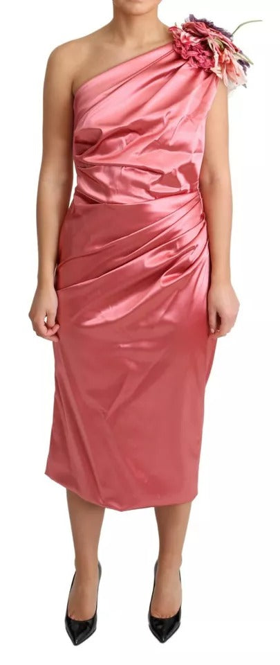 Dolce & Gabbana Rosa drapiertes Midikleid mit Blumenapplikationen