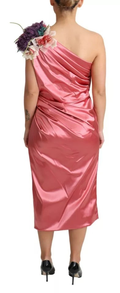 Dolce & Gabbana Rosa drapiertes Midikleid mit Blumenapplikationen