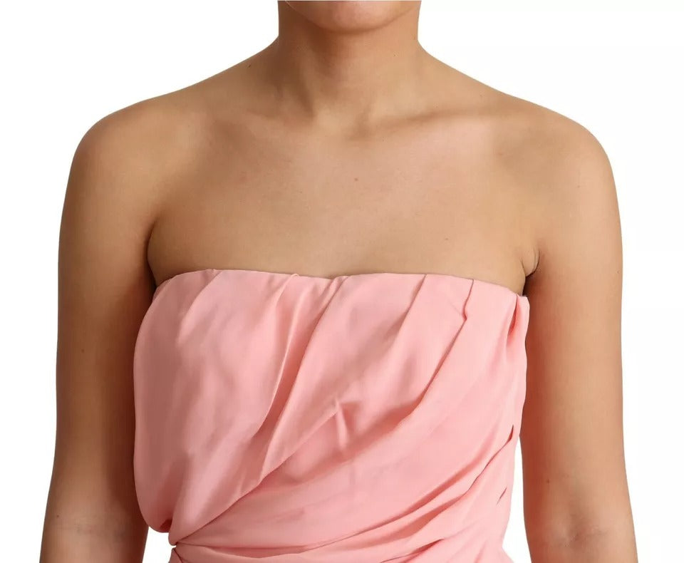 Dolce & Gabbana Rosa Seiden-Stretch-Midikleid ohne Träger