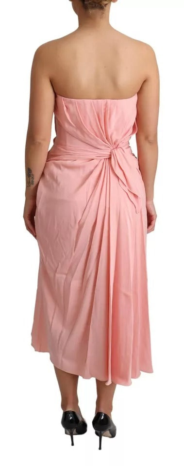 Dolce & Gabbana Rosa Seiden-Stretch-Midikleid ohne Träger