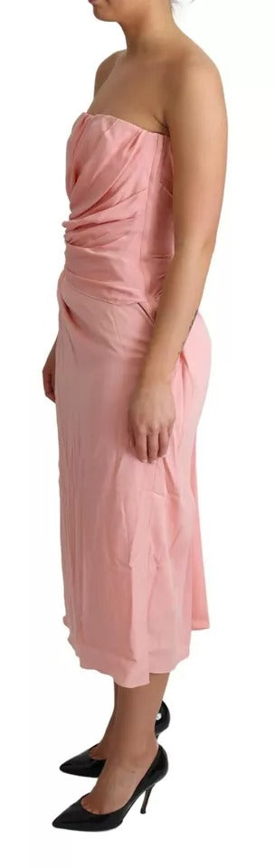 Dolce & Gabbana Rosa Seiden-Stretch-Midikleid ohne Träger