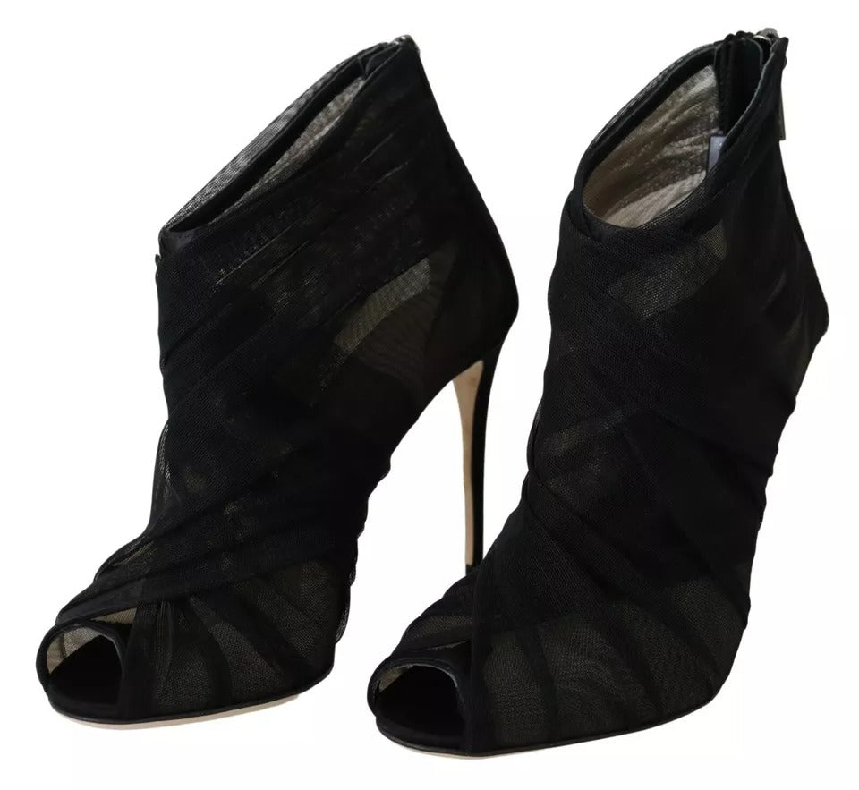 Dolce & Gabbana Schwarze Tüllstiefel Stiletto Heels Schuhe