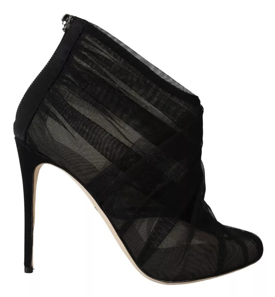 Dolce & Gabbana Schwarze Tüllstiefel Stiletto Heels Schuhe