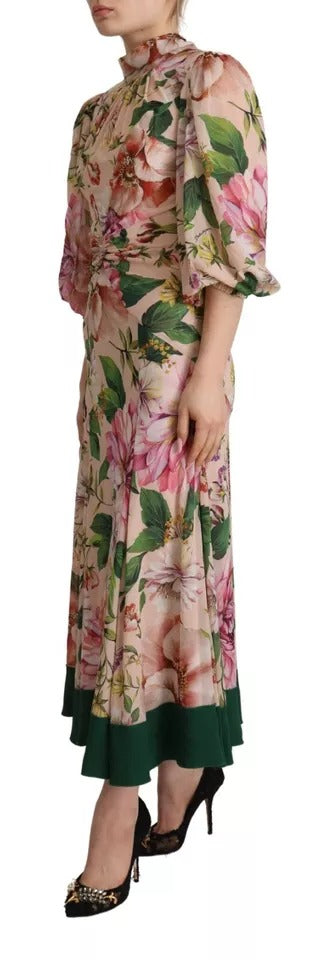 Dolce & Gabbana Rosa A-Linien Mantel Floral Pussy Bow Langes Kleid