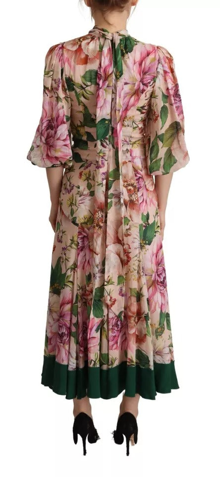 Dolce & Gabbana Rosa A-Linien Mantel Floral Pussy Bow Langes Kleid