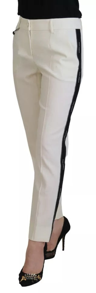 Dolce & Gabbana Weiße konisch zulaufende Wollhose mit hoher Taille