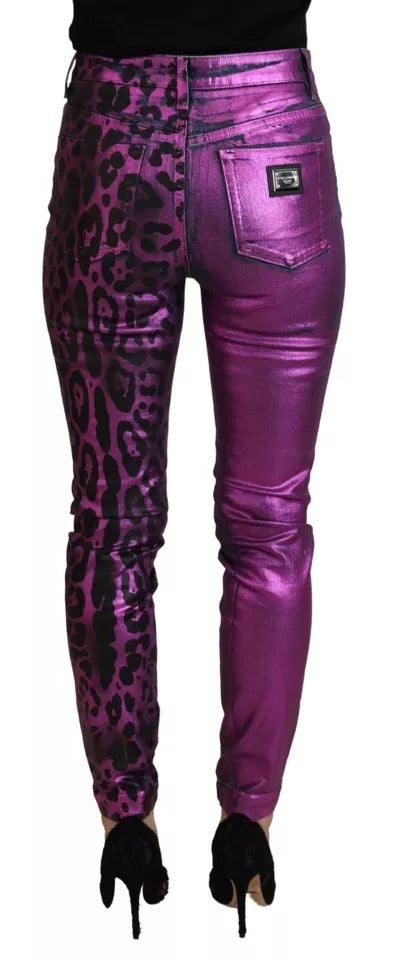 Dolce & Gabbana Lila Leopard Baumwolle Slim Fit Denim Jeans