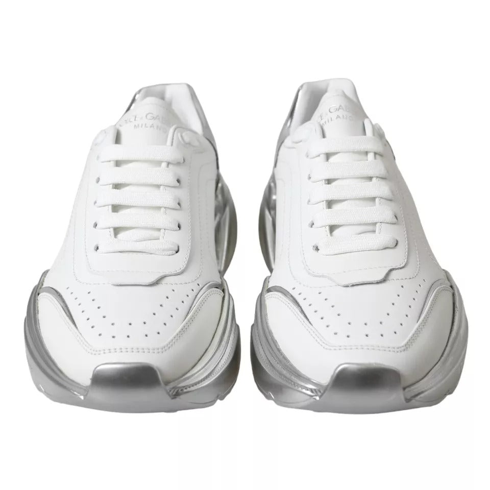 Dolce & Gabbana Weiß Silber Daymaster Leder Turnschuhe Schuhe