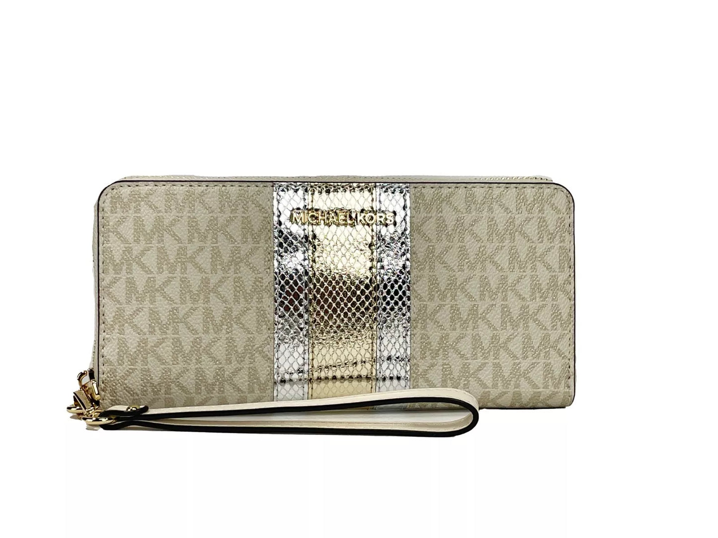 Michael Kors Jet Set Travel Center Stripe Signature Continental Geldbörse Vanille Blassgold