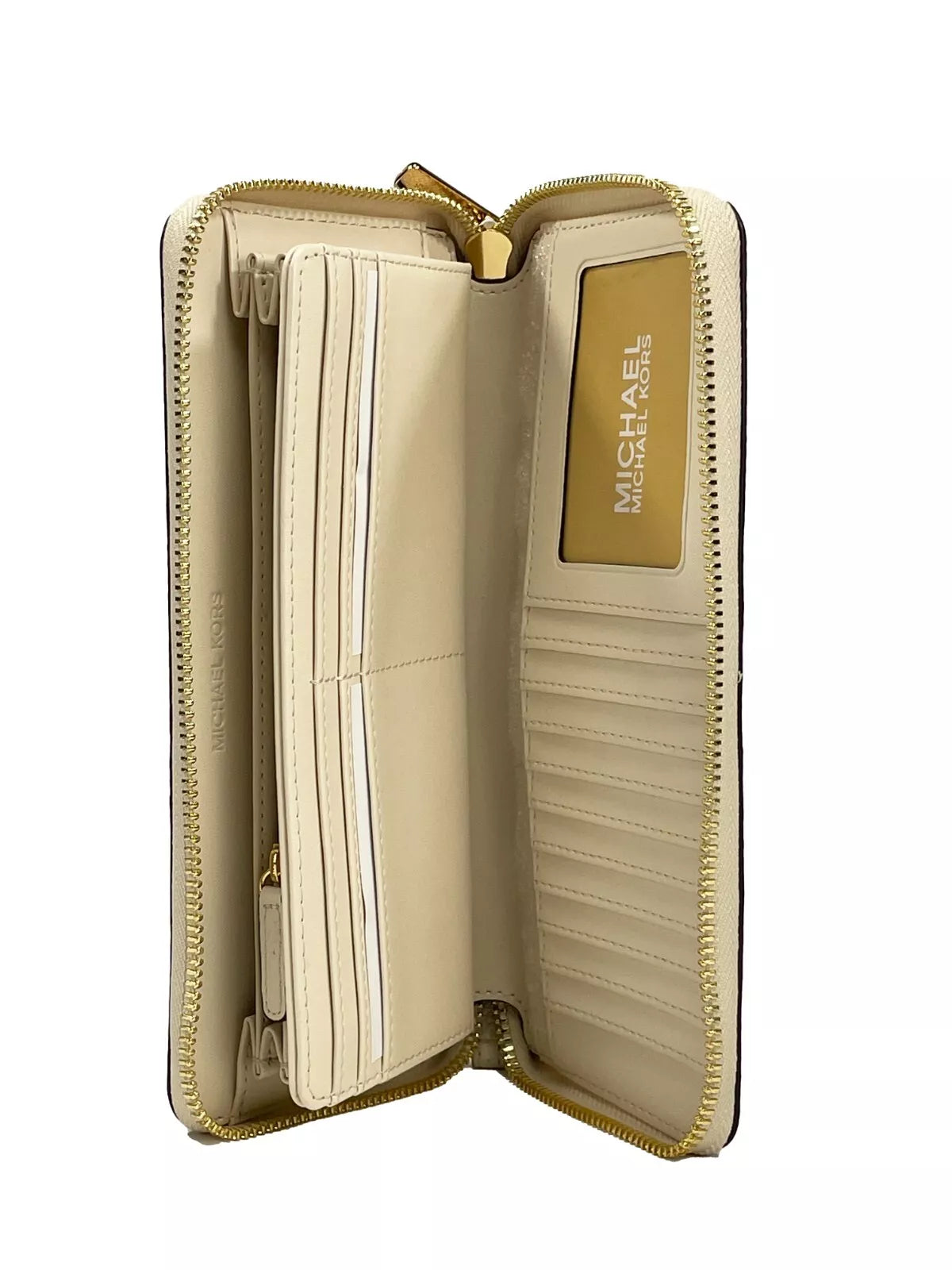 Michael Kors Jet Set Travel Center Stripe Signature Continental Geldbörse Vanille Blassgold