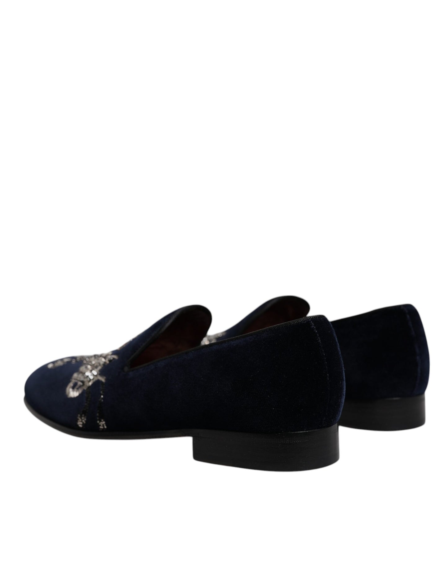 Dolce & Gabbana Schwarz Samt Floral Gun Loafers Kleid Schuhe