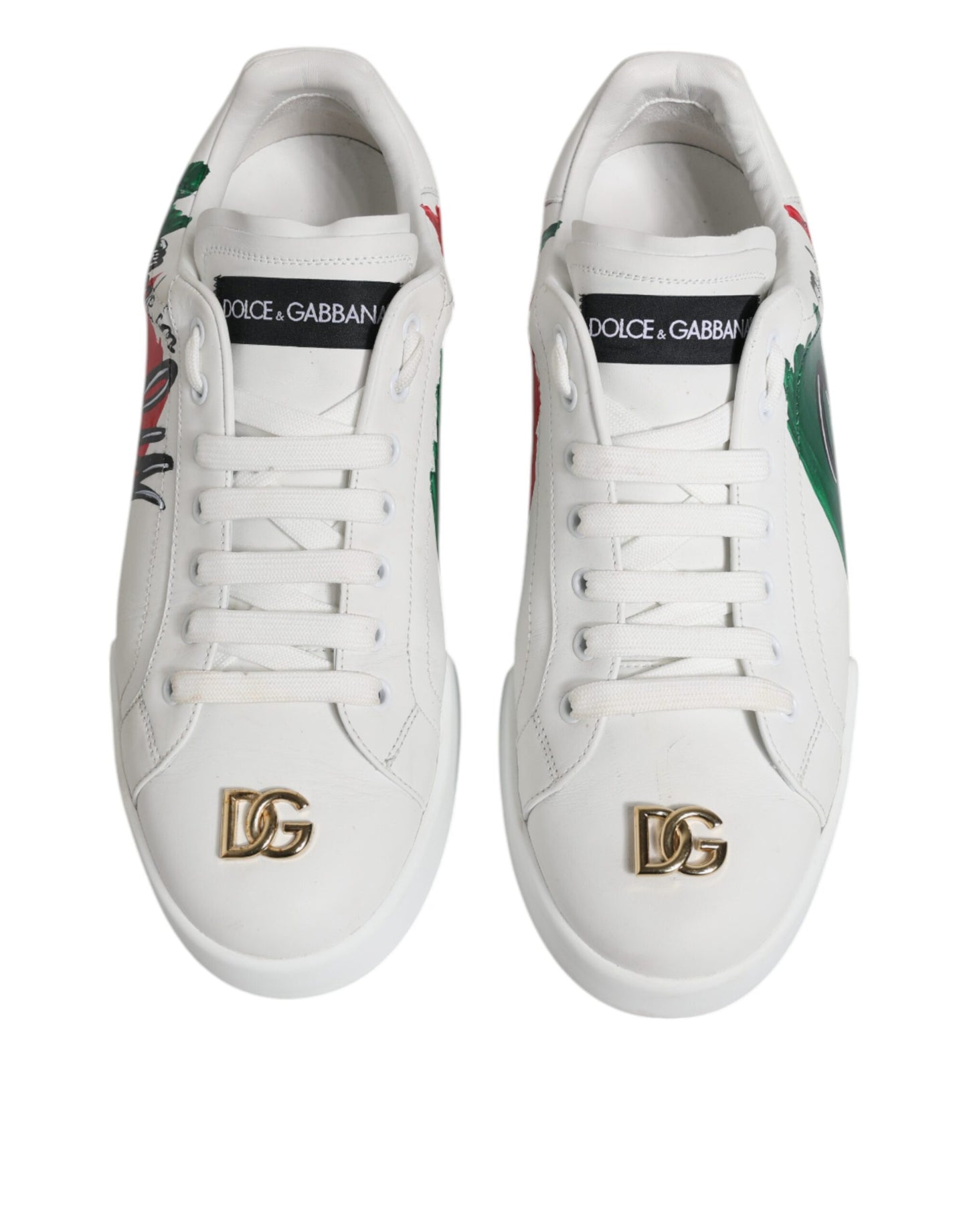 Dolce & Gabbana Weiß Portofino Made In Italy Print Turnschuhe Schuhe