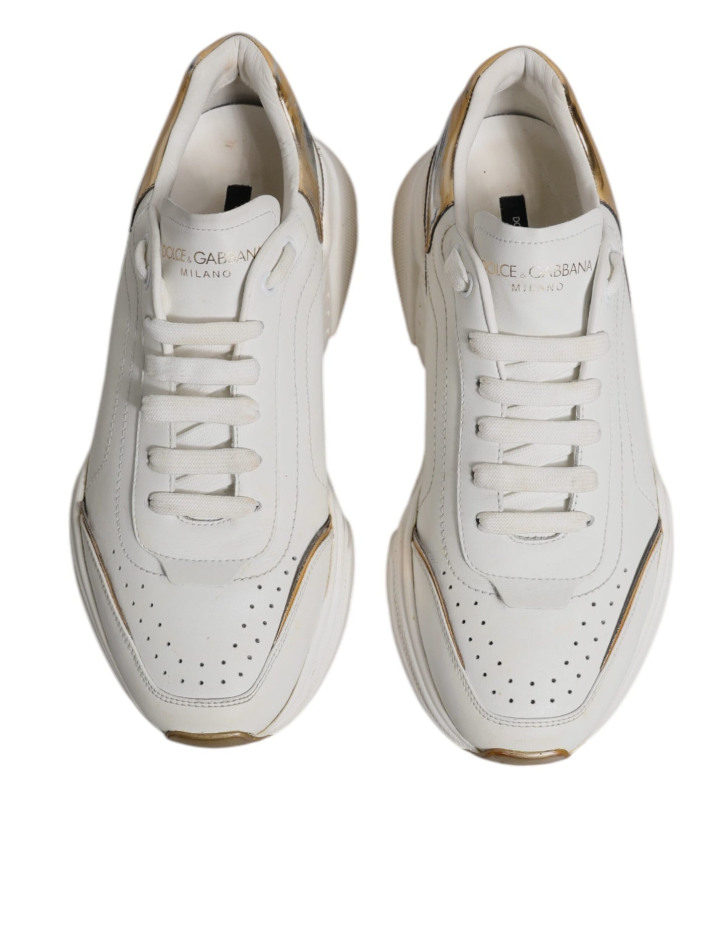 Dolce & Gabbana Weiß Gold DAYMASTER Leder Turnschuhe Schuhe