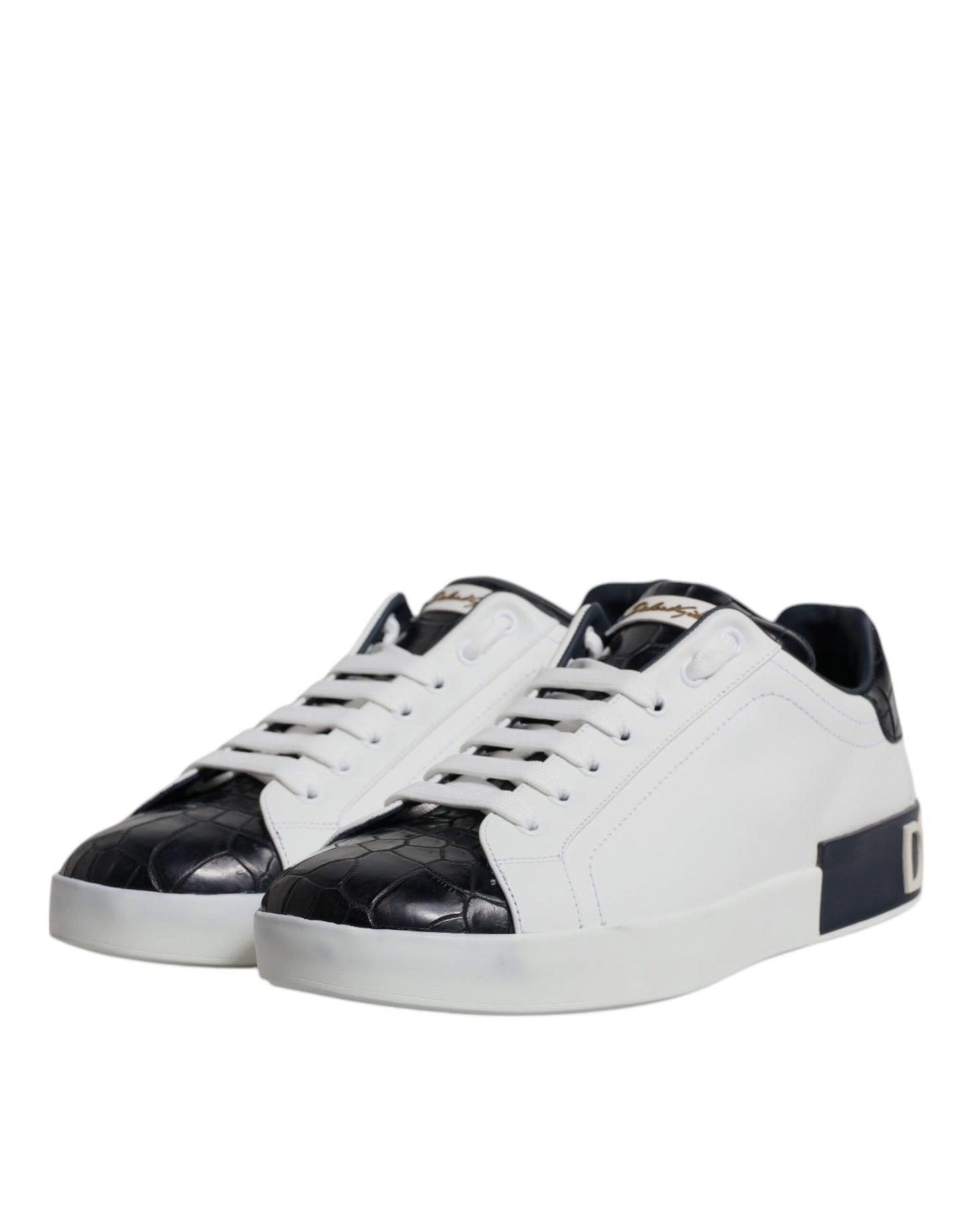 Dolce & Gabbana Weiß Schwarz Leder Portofino Turnschuhe Schuhe