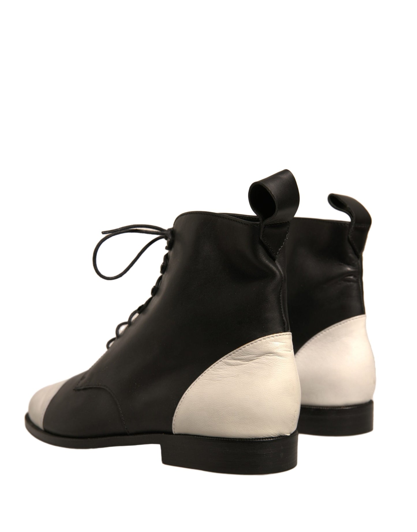 Sergio Rossi Schwarz Weiß Leder Lace Up Flats Ankle Boots Schuhe