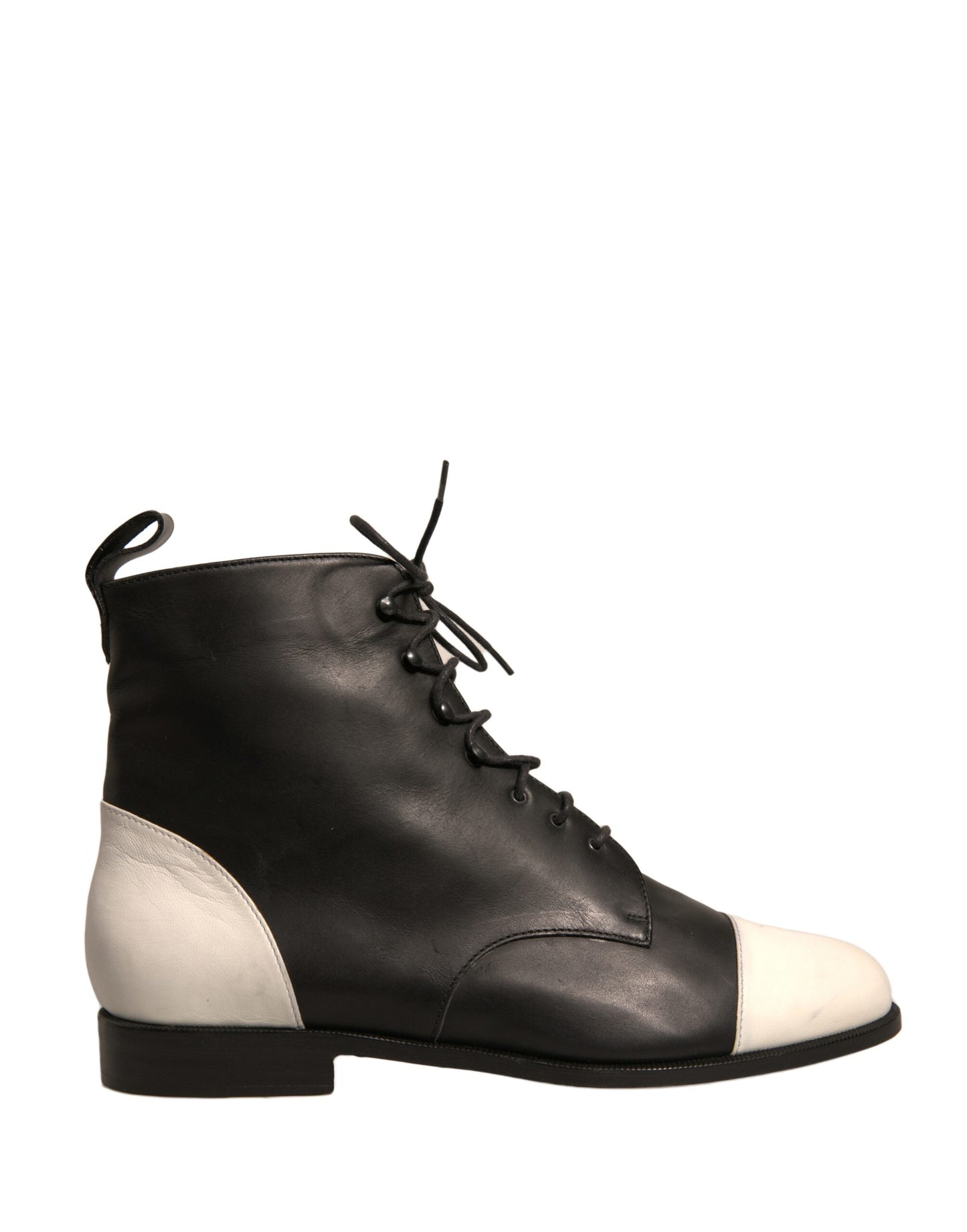 Sergio Rossi Schwarz Weiß Leder Lace Up Flats Ankle Boots Schuhe