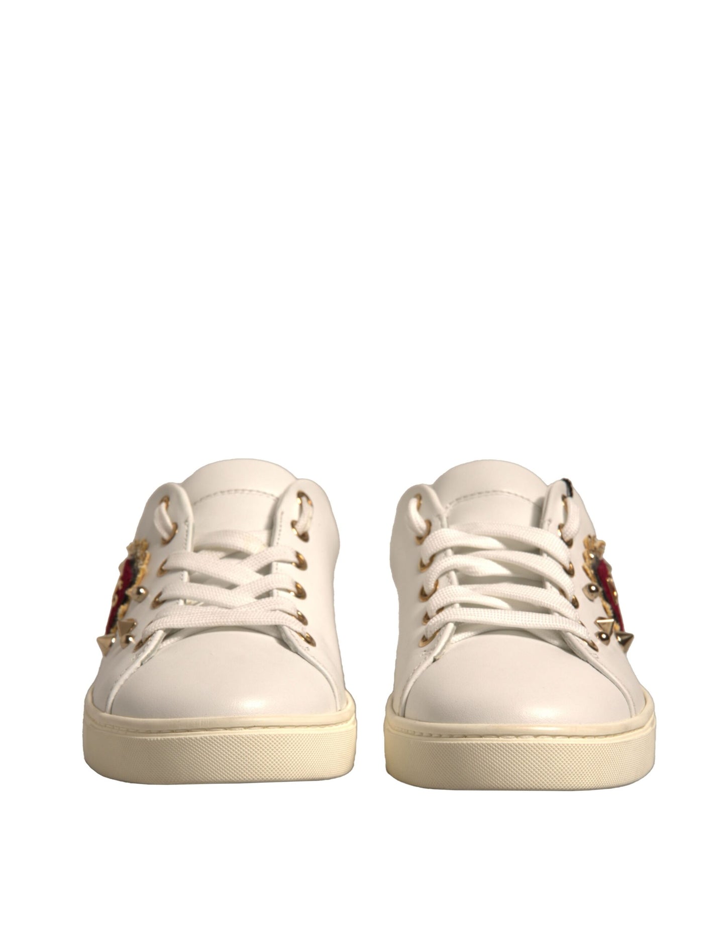 Dolce & Gabbana Weiß Leder Gold Rot Herz Turnschuhe Schuhe