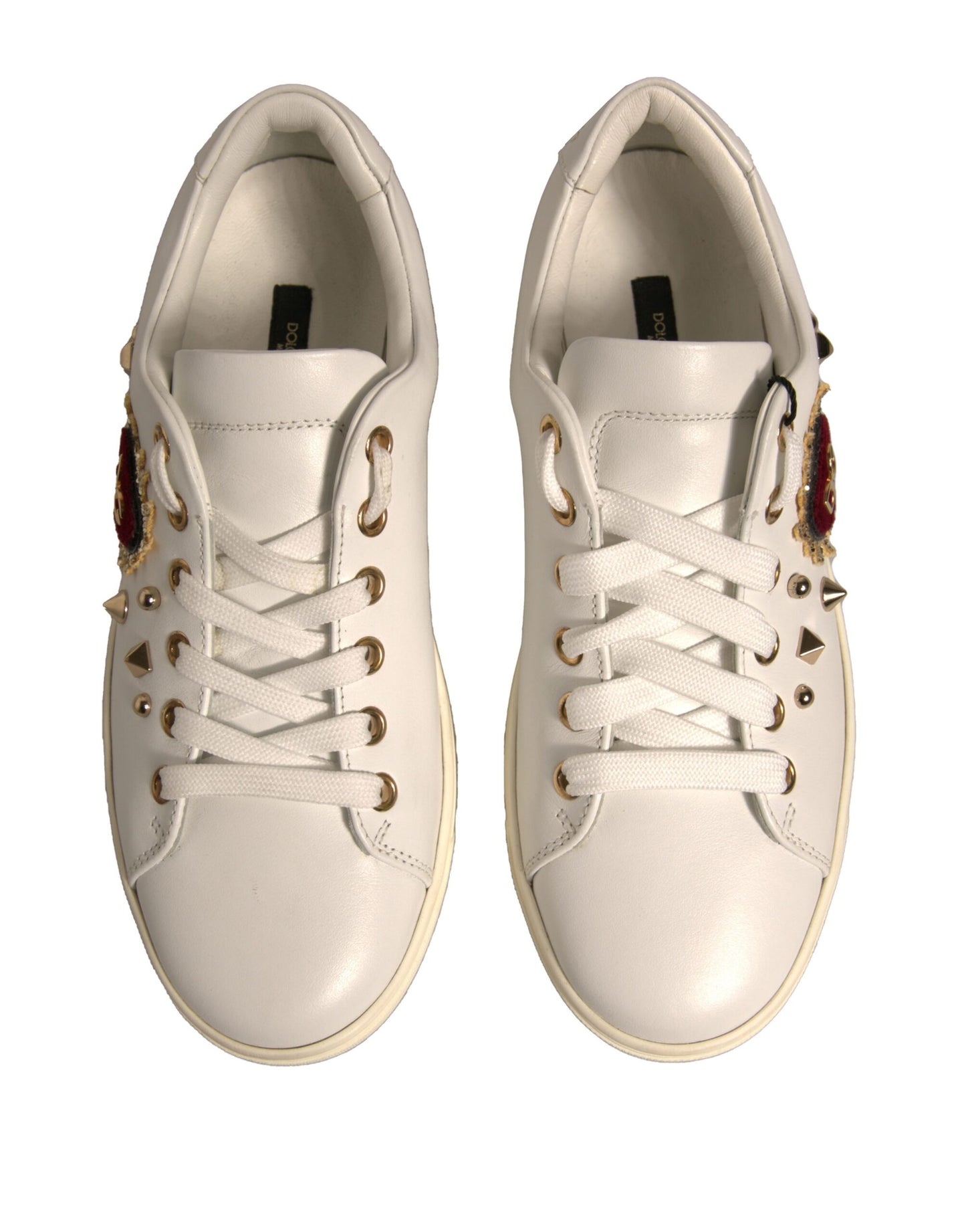 Dolce & Gabbana Weiß Leder Gold Rot Herz Turnschuhe Schuhe