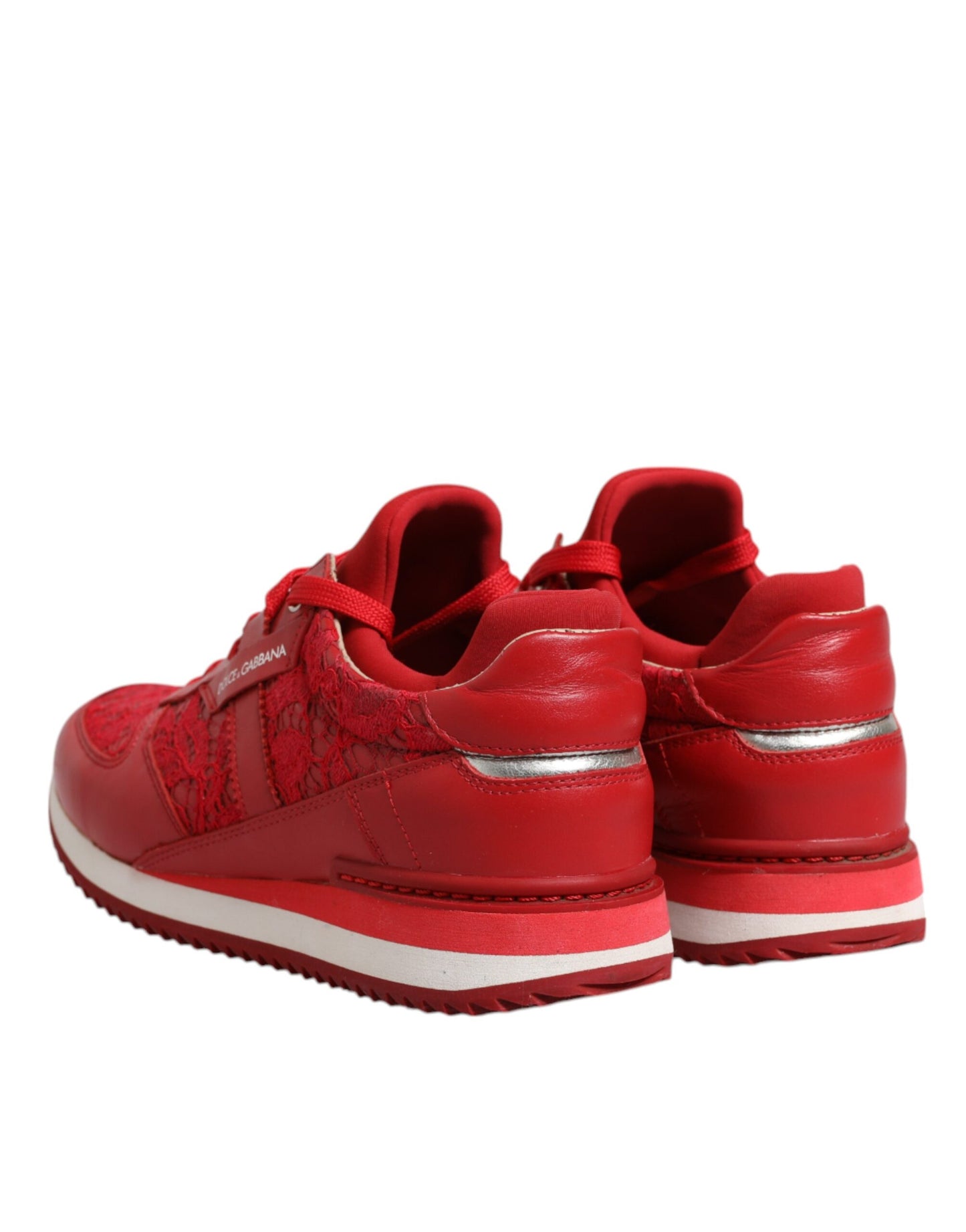Dolce & Gabbana Rote florale Spitze Leder Turnschuhe Schuhe