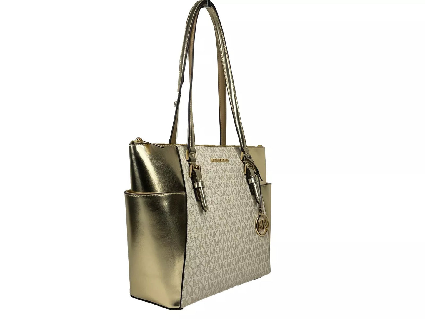 Michael Kors Charlotte Große Leder-Tasche mit Reißverschluss Handtasche Gold