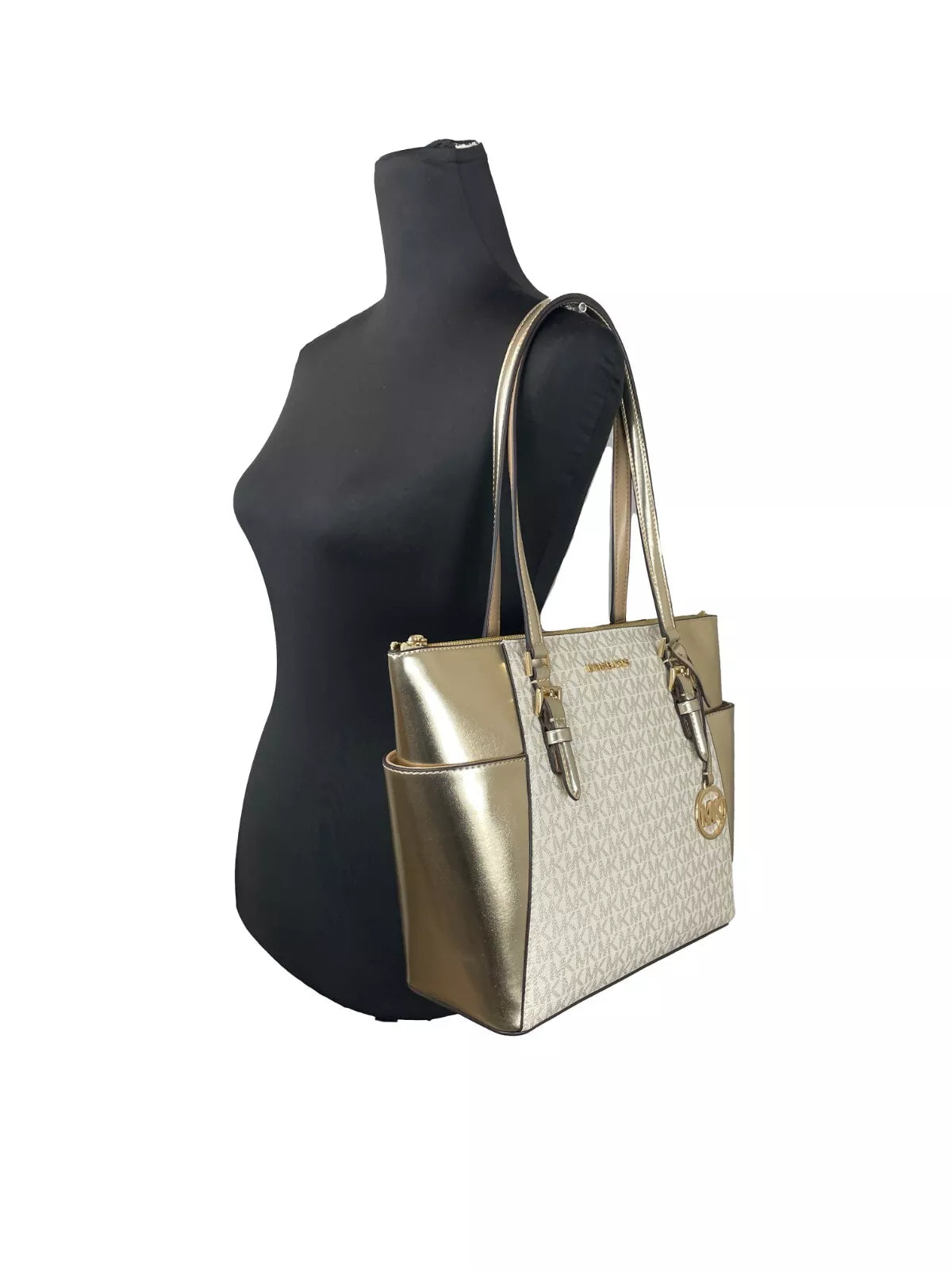 Michael Kors Charlotte Große Leder-Tasche mit Reißverschluss Handtasche Gold