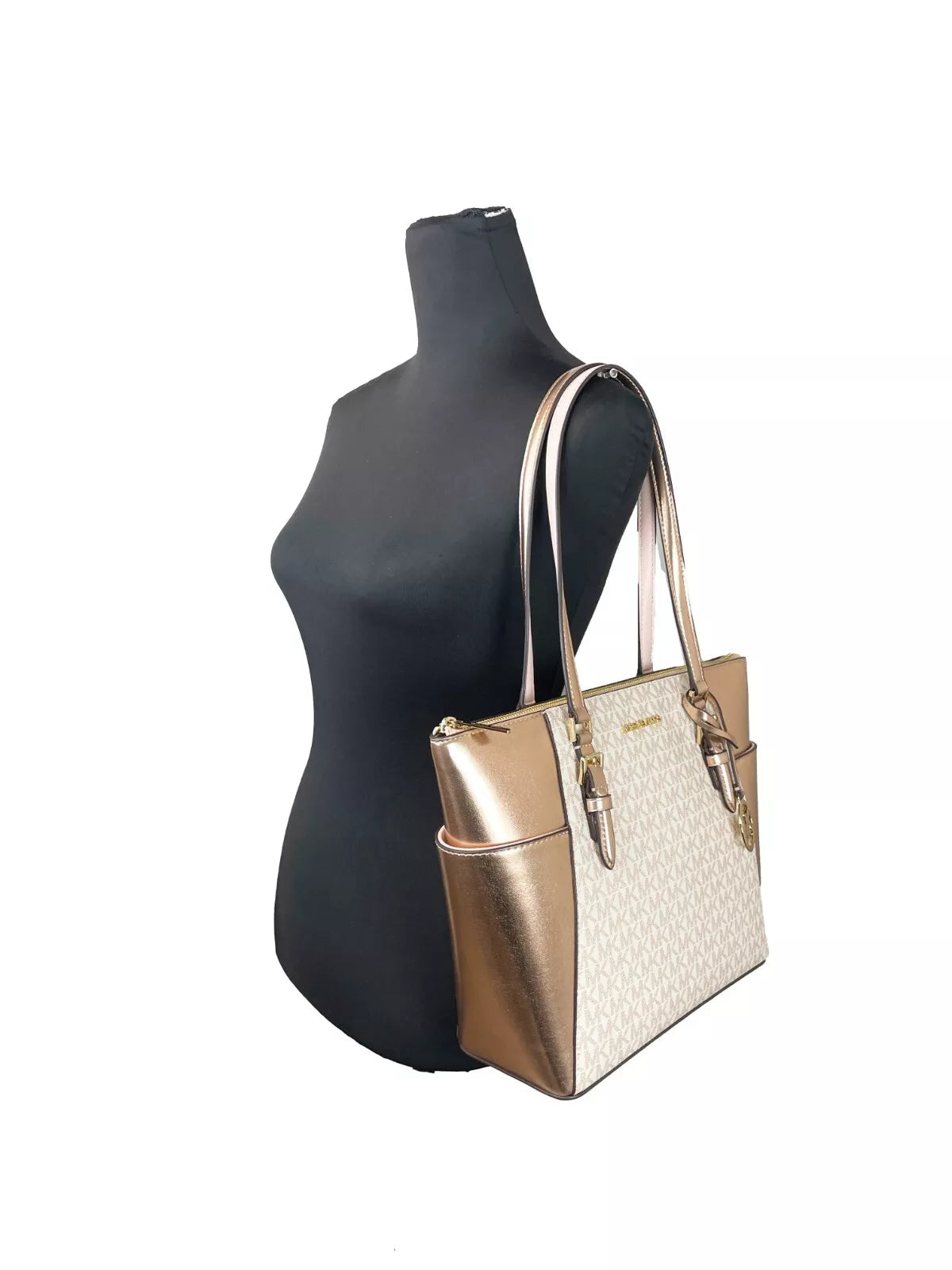 Michael Kors Charlotte Große Leder-Tasche mit Reißverschluss Handtasche Rose Gold
