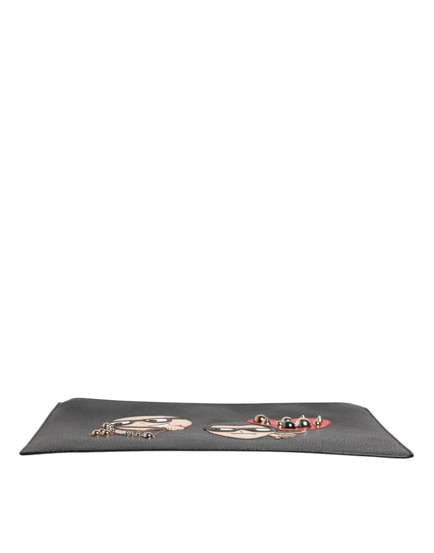 Dolce & Gabbana Schwarzes Leder #DGFAMILY verschönert Männer Zip Pouch Tasche